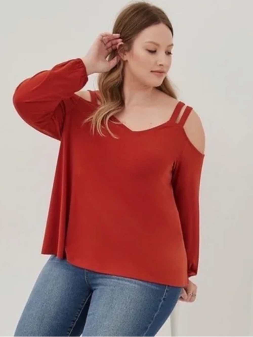 NWT Torrid Terracotta Burnt Orange Cold Cut Out Shoulder Blouse Top Size Large